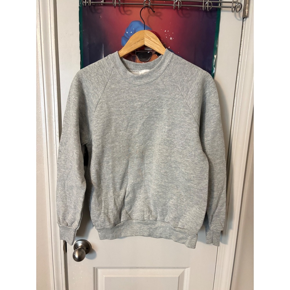 Vintage Fruit of the Loom Gray Raglan Sweatshirt Made in USA Deadstock Medium
